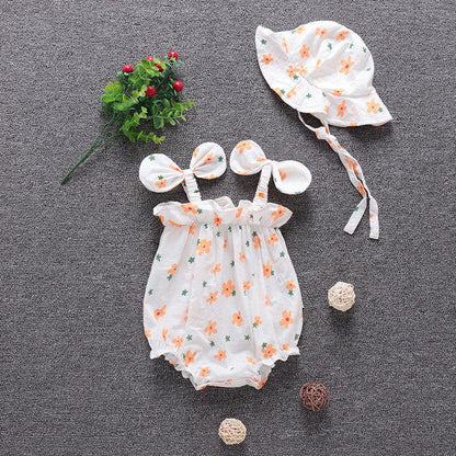 Korean Version Of Ins Baby Jumpsuit Summer Romper Bag Fart Clothes Cotton Romper Full Printed Flowers Newborn Short Sleeves - CHRISTDEST GLOBAL SERVICE
