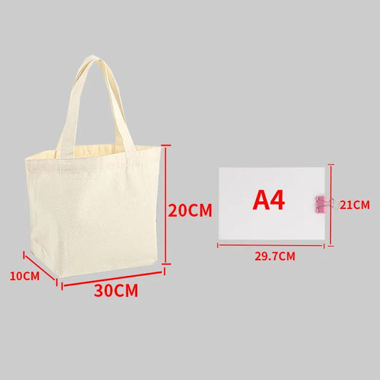 Large Capacity Canvas Shoulder Handbag Folding Eco-Friendly Cotton Tote Bags Reusable DIY Shoulder Bag Grocery Bag Beige White - CHRISTDEST GLOBAL SERVICE