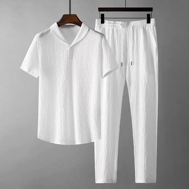 Leisure Suit Summer Loose Short Sleeve Top And Drawstring Trousers Fashion Mens Clothing - CHRISTDEST GLOBAL SERVICE