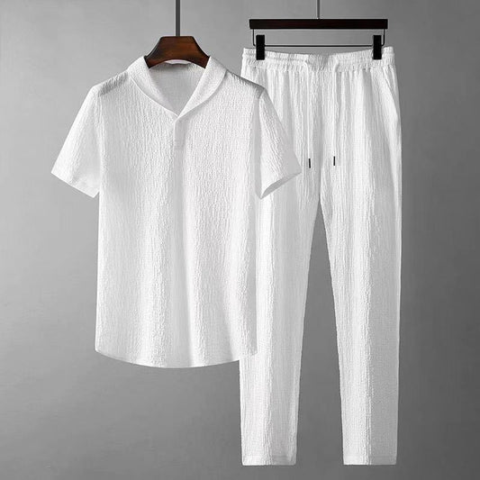 Leisure Suit Summer Loose Short Sleeve Top And Drawstring Trousers Fashion Mens Clothing - CHRISTDEST GLOBAL SERVICE