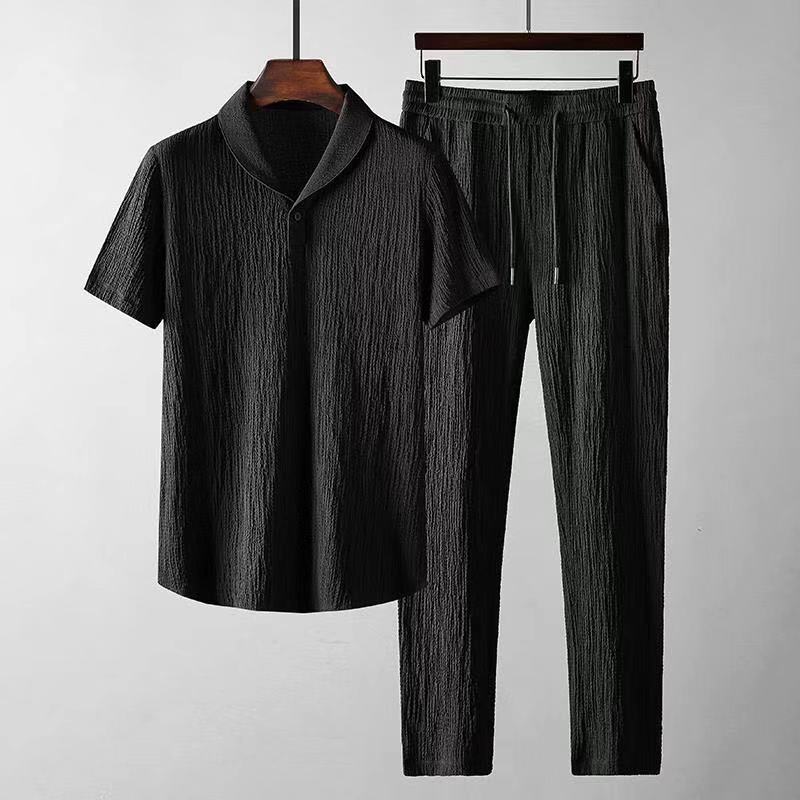 Leisure Suit Summer Loose Short Sleeve Top And Drawstring Trousers Fashion Mens Clothing - CHRISTDEST GLOBAL SERVICE