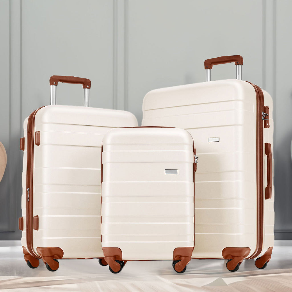 Luggage Sets 4 Piece  ivory and brown - CHRISTDEST GLOBAL SERVICE