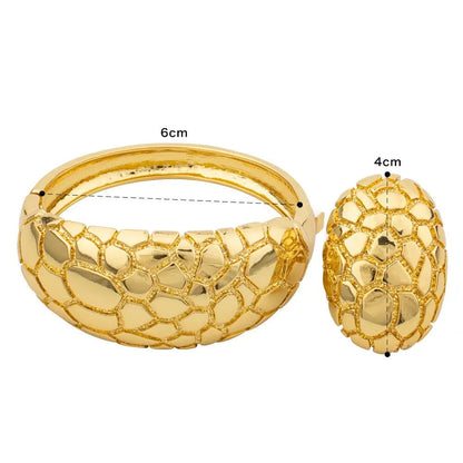 Luxury Dubai Gold Plated Bracelet Ring Copper Cuff Flower Bangle Italy France Women Adjustable Ring Exquisite Wedding Jewelry - CHRISTDEST GLOBAL SERVICE