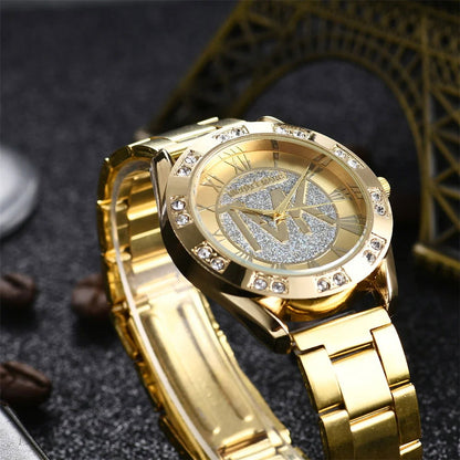 Luxury Women's Watch Fashion 2024 Diamonds TVK Quartz Watch Business Stainless Steel Gold Ladies Clock Gift Wristwatch - CHRISTDEST GLOBAL SERVICE
