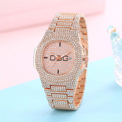 Man's Watch Luxury Full Star Diamonds Calendar Quartz Watches Fashion Rose Gold Stainless Steel Male Hip Hop Large Dial Clock - CHRISTDEST GLOBAL SERVICE