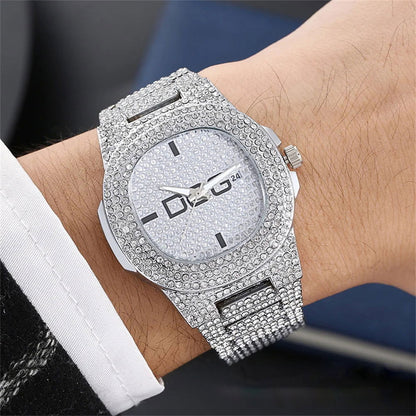 Man's Watch Luxury Full Star Diamonds Calendar Quartz Watches Fashion Rose Gold Stainless Steel Male Hip Hop Large Dial Clock - CHRISTDEST GLOBAL SERVICE