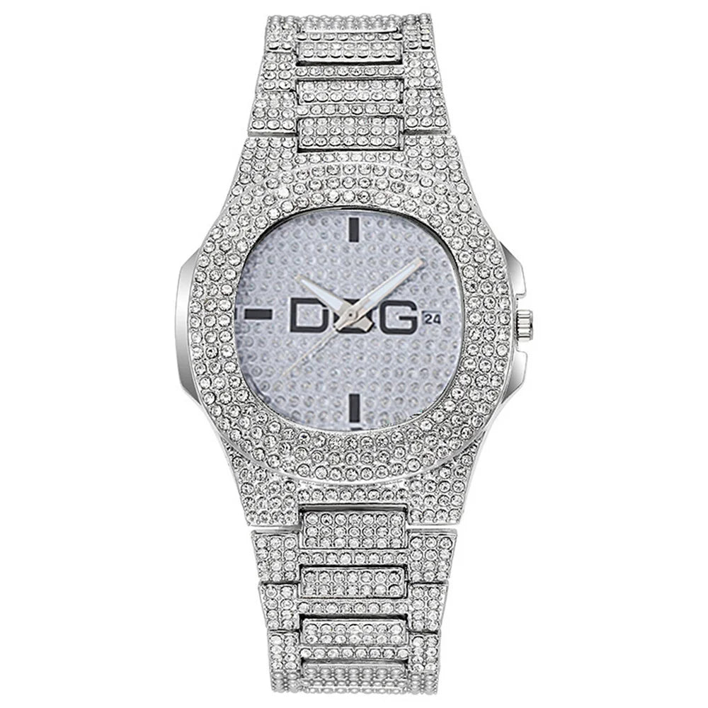 Man's Watch Luxury Full Star Diamonds Calendar Quartz Watches Fashion Rose Gold Stainless Steel Male Hip Hop Large Dial Clock - CHRISTDEST GLOBAL SERVICE