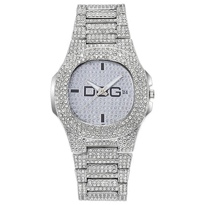 Man's Watch Luxury Full Star Diamonds Calendar Quartz Watches Fashion Rose Gold Stainless Steel Male Hip Hop Large Dial Clock - CHRISTDEST GLOBAL SERVICE