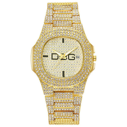 Man's Watch Luxury Full Star Diamonds Calendar Quartz Watches Fashion Rose Gold Stainless Steel Male Hip Hop Large Dial Clock - CHRISTDEST GLOBAL SERVICE