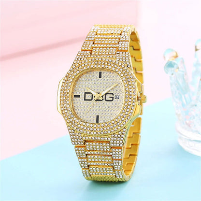 Man's Watch Luxury Full Star Diamonds Calendar Quartz Watches Fashion Rose Gold Stainless Steel Male Hip Hop Large Dial Clock - CHRISTDEST GLOBAL SERVICE