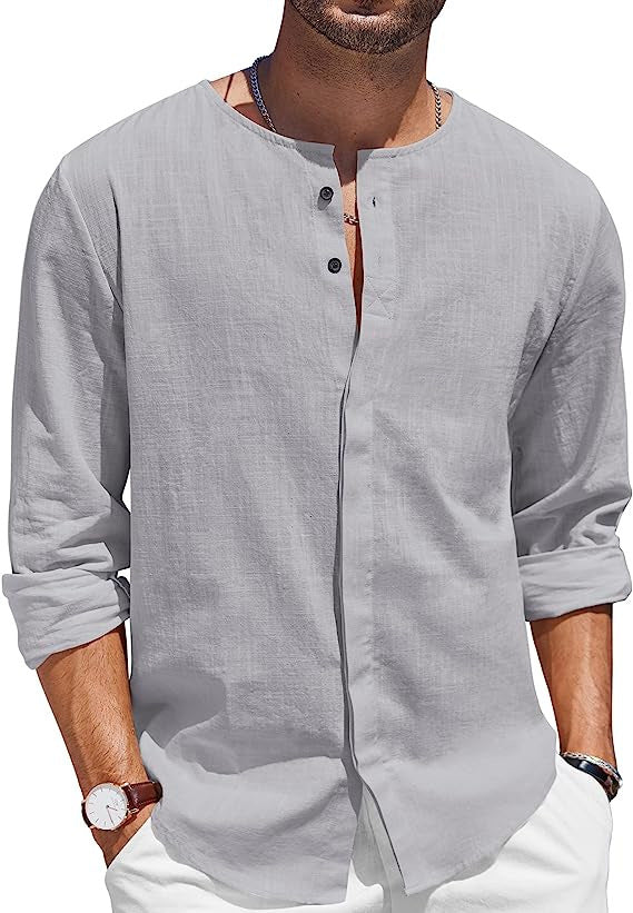 Men's Cotton Linen T-shirt Collar Decorated With Buttons Casual Beach Shirt - CHRISTDEST GLOBAL SERVICE