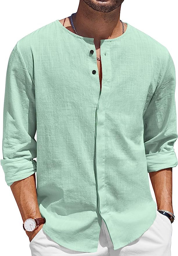 Men's Cotton Linen T-shirt Collar Decorated With Buttons Casual Beach Shirt - CHRISTDEST GLOBAL SERVICE