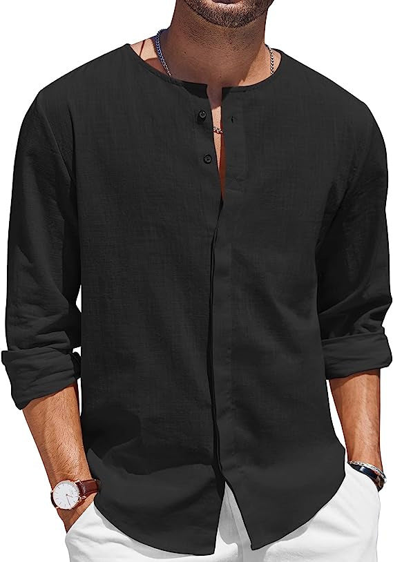 Men's Cotton Linen T-shirt Collar Decorated With Buttons Casual Beach Shirt - CHRISTDEST GLOBAL SERVICE