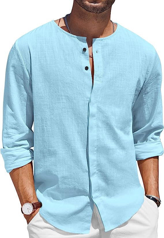 Men's Cotton Linen T-shirt Collar Decorated With Buttons Casual Beach Shirt - CHRISTDEST GLOBAL SERVICE