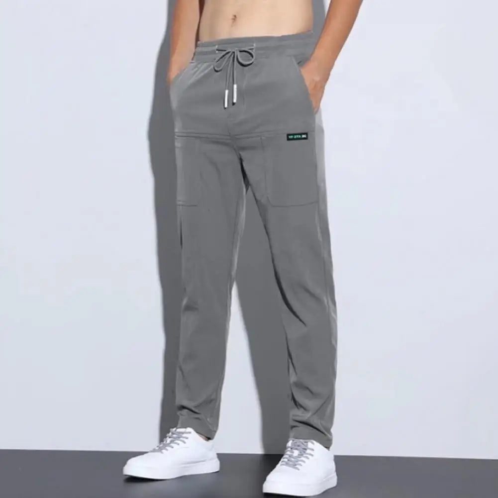 Men's Ice Silk Trousers Solid Color Mid-Waist Straight Casual Pants Thin Sports cargo pants Sweatpants Male pantalones hombre - CHRISTDEST GLOBAL SERVICE