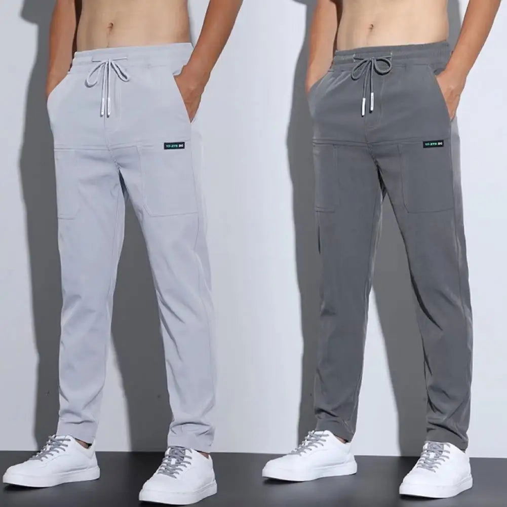 Men's Ice Silk Trousers Solid Color Mid-Waist Straight Casual Pants Thin Sports cargo pants Sweatpants Male pantalones hombre - CHRISTDEST GLOBAL SERVICE