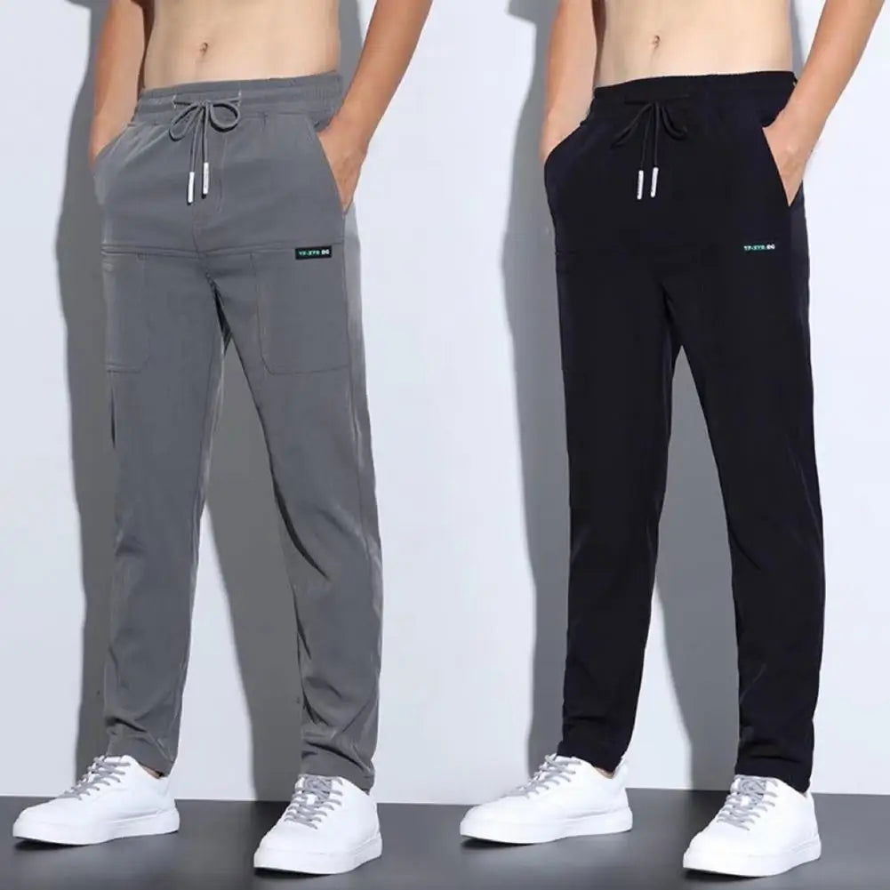 Men's Ice Silk Trousers Solid Color Mid-Waist Straight Casual Pants Thin Sports cargo pants Sweatpants Male pantalones hombre - CHRISTDEST GLOBAL SERVICE
