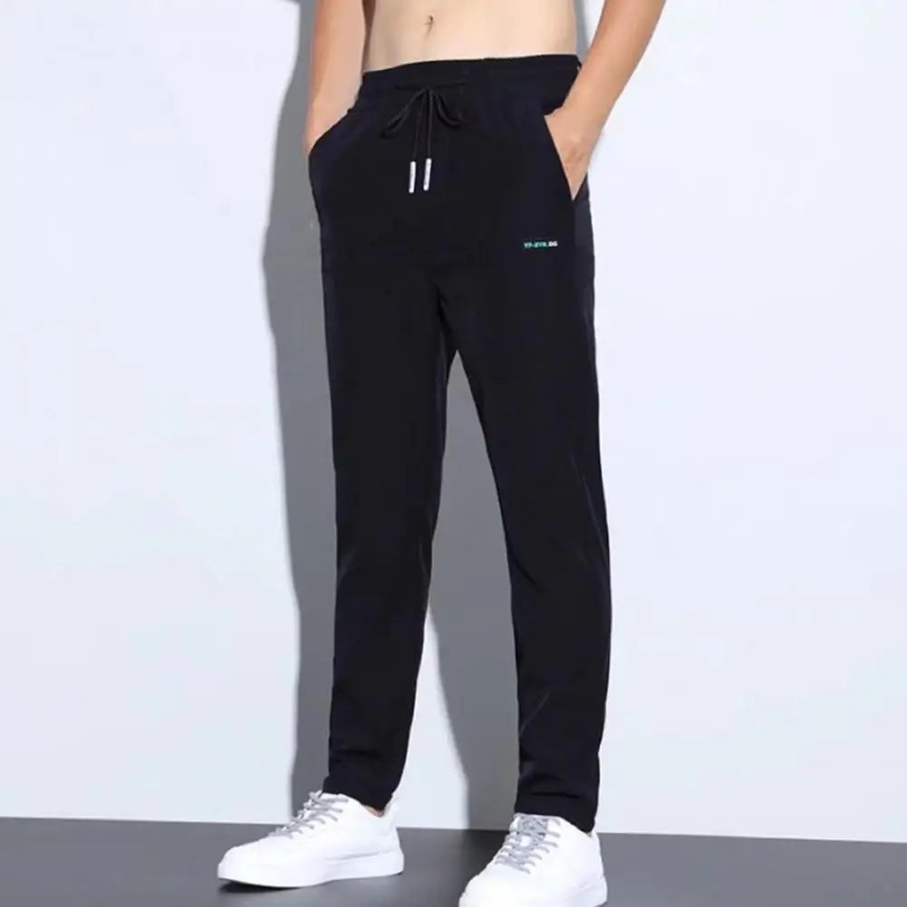 Men's Ice Silk Trousers Solid Color Mid-Waist Straight Casual Pants Thin Sports cargo pants Sweatpants Male pantalones hombre - CHRISTDEST GLOBAL SERVICE