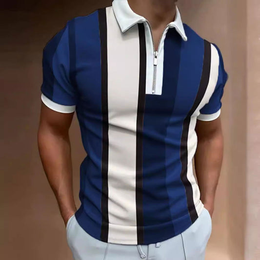 Men's Striped Short-sleeved Polo Shirt Slim Lapel - CHRISTDEST GLOBAL SERVICE