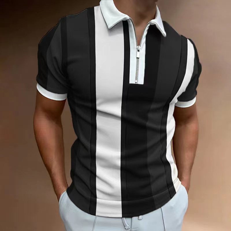 Men's Striped Short-sleeved Polo Shirt Slim Lapel - CHRISTDEST GLOBAL SERVICE