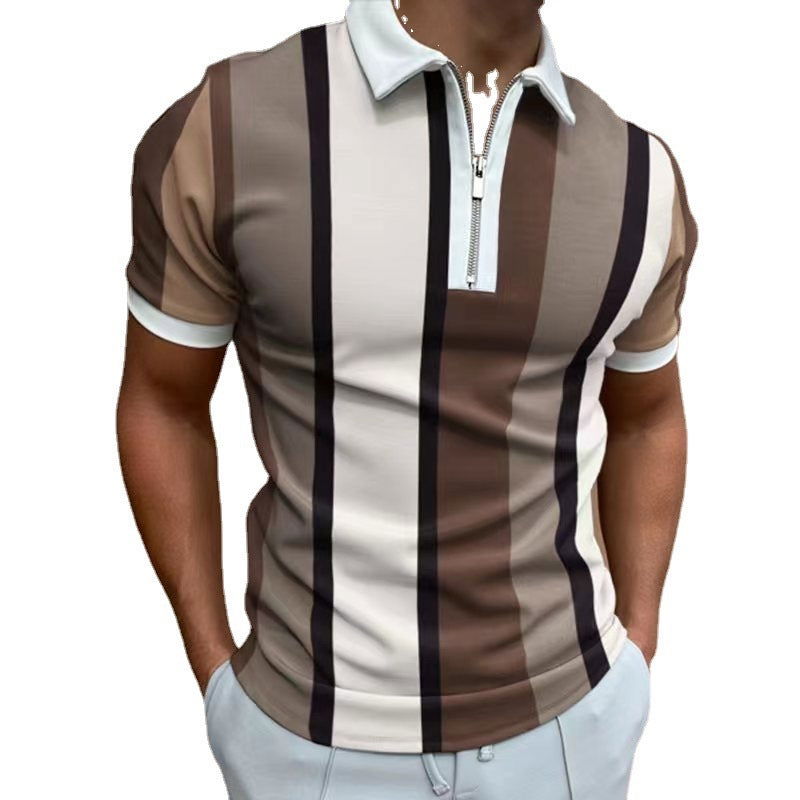 Men's Striped Short-sleeved Polo Shirt Slim Lapel - CHRISTDEST GLOBAL SERVICE