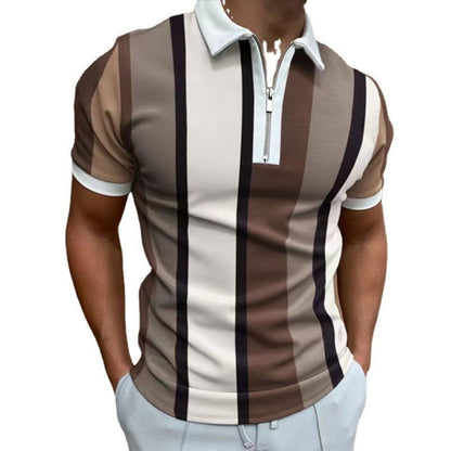 Men's Striped Short-sleeved Polo Shirt Slim Lapel - CHRISTDEST GLOBAL SERVICE