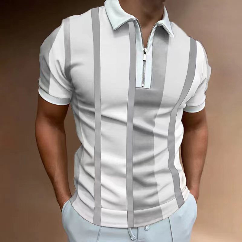 Men's Striped Short-sleeved Polo Shirt Slim Lapel - CHRISTDEST GLOBAL SERVICE