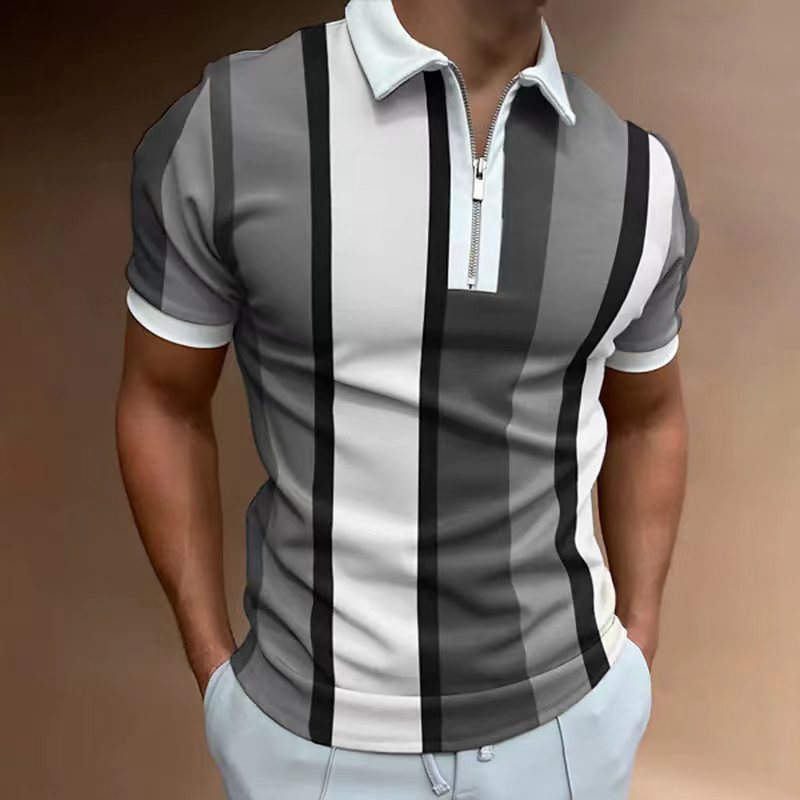 Men's Striped Short-sleeved Polo Shirt Slim Lapel - CHRISTDEST GLOBAL SERVICE