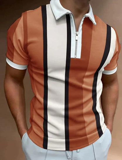 Men's Striped Short-sleeved Polo Shirt Slim Lapel - CHRISTDEST GLOBAL SERVICE