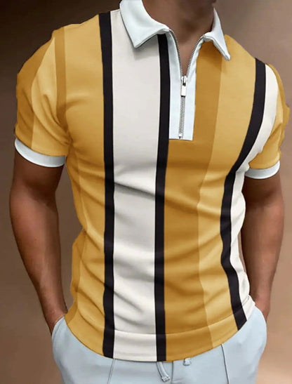 Men's Striped Short-sleeved Polo Shirt Slim Lapel - CHRISTDEST GLOBAL SERVICE
