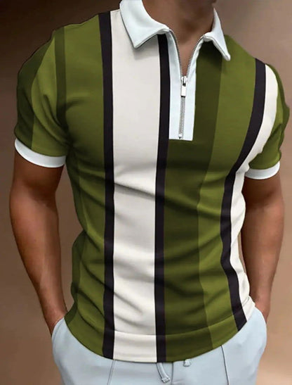 Men's Striped Short-sleeved Polo Shirt Slim Lapel - CHRISTDEST GLOBAL SERVICE