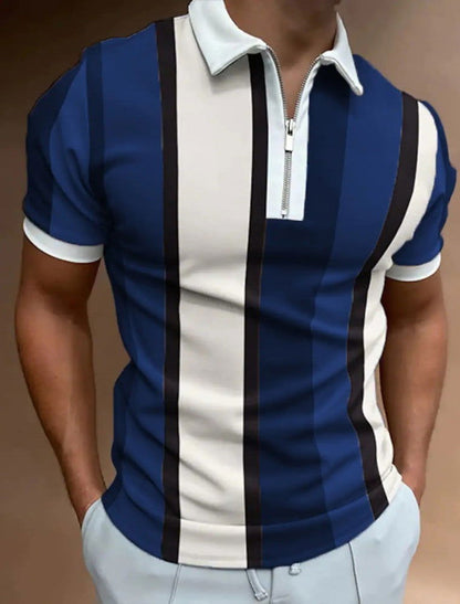 Men's Striped Short-sleeved Polo Shirt Slim Lapel - CHRISTDEST GLOBAL SERVICE