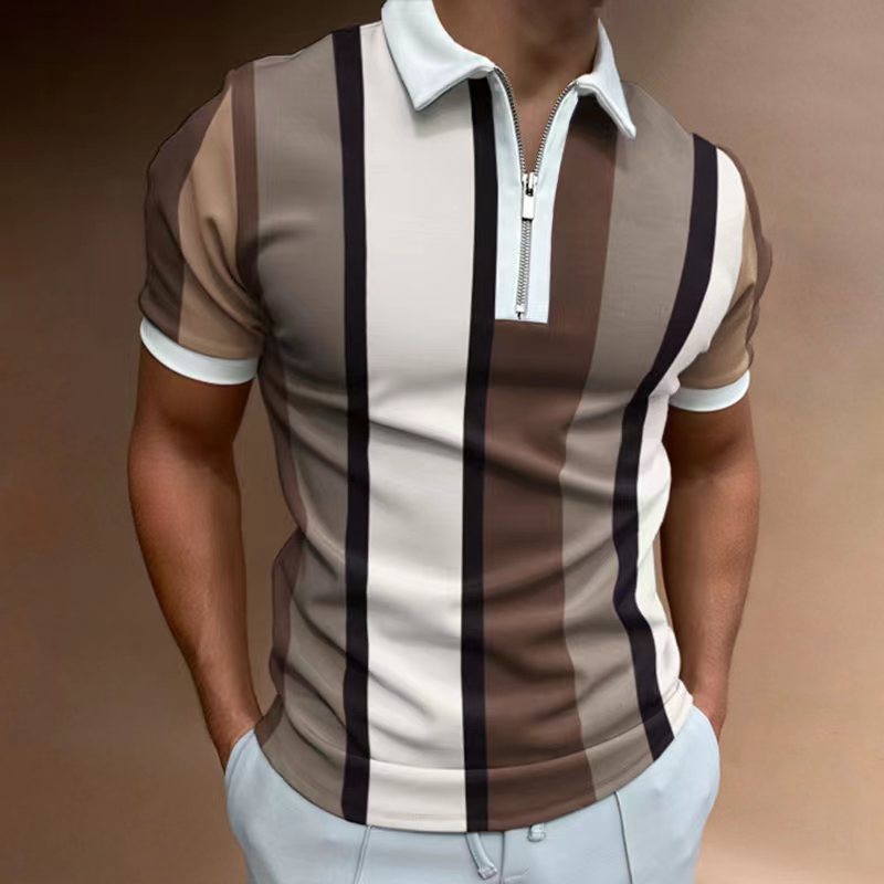 Men's Striped Short-sleeved Polo Shirt Slim Lapel - CHRISTDEST GLOBAL SERVICE