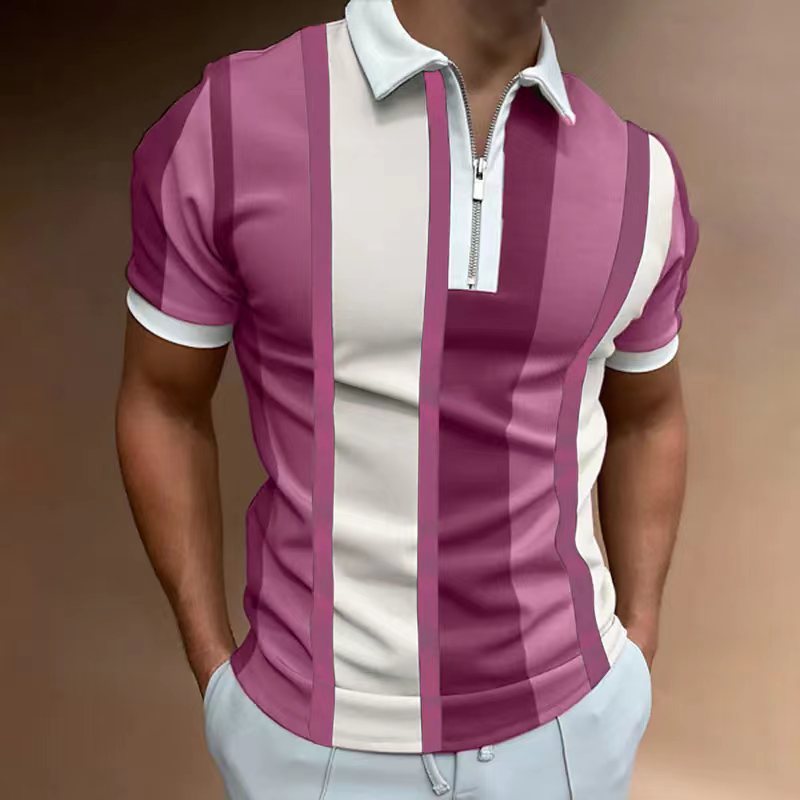 Men's Striped Short-sleeved Polo Shirt Slim Lapel - CHRISTDEST GLOBAL SERVICE