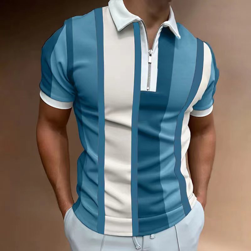 Men's Striped Short-sleeved Polo Shirt Slim Lapel - CHRISTDEST GLOBAL SERVICE