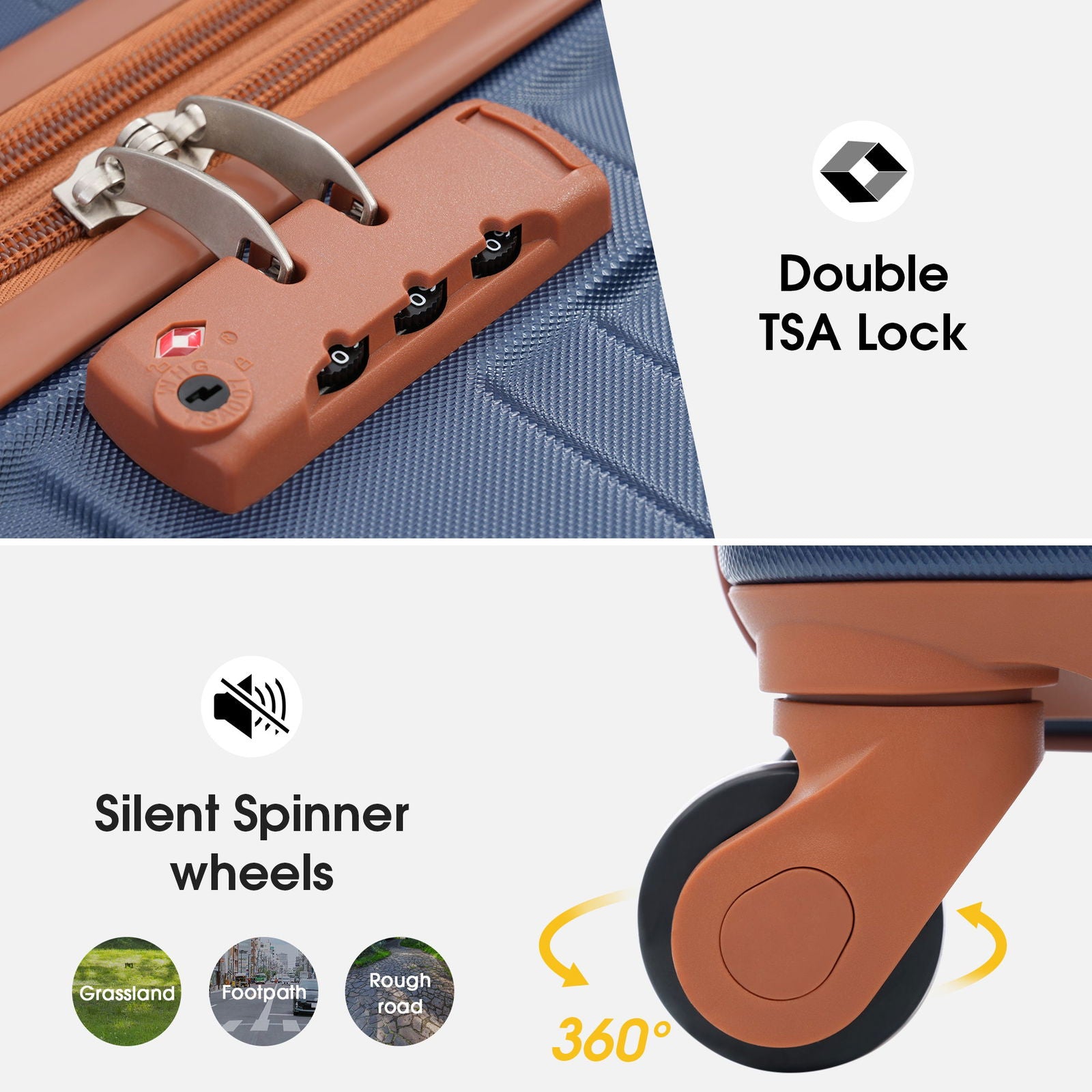 Merax Luggage with TSA Lock Spinner Wheels Hardside Expandable Luggage Travel Suitcase Carry on Luggage ABS 24"Blue+Brown - CHRISTDEST GLOBAL SERVICE