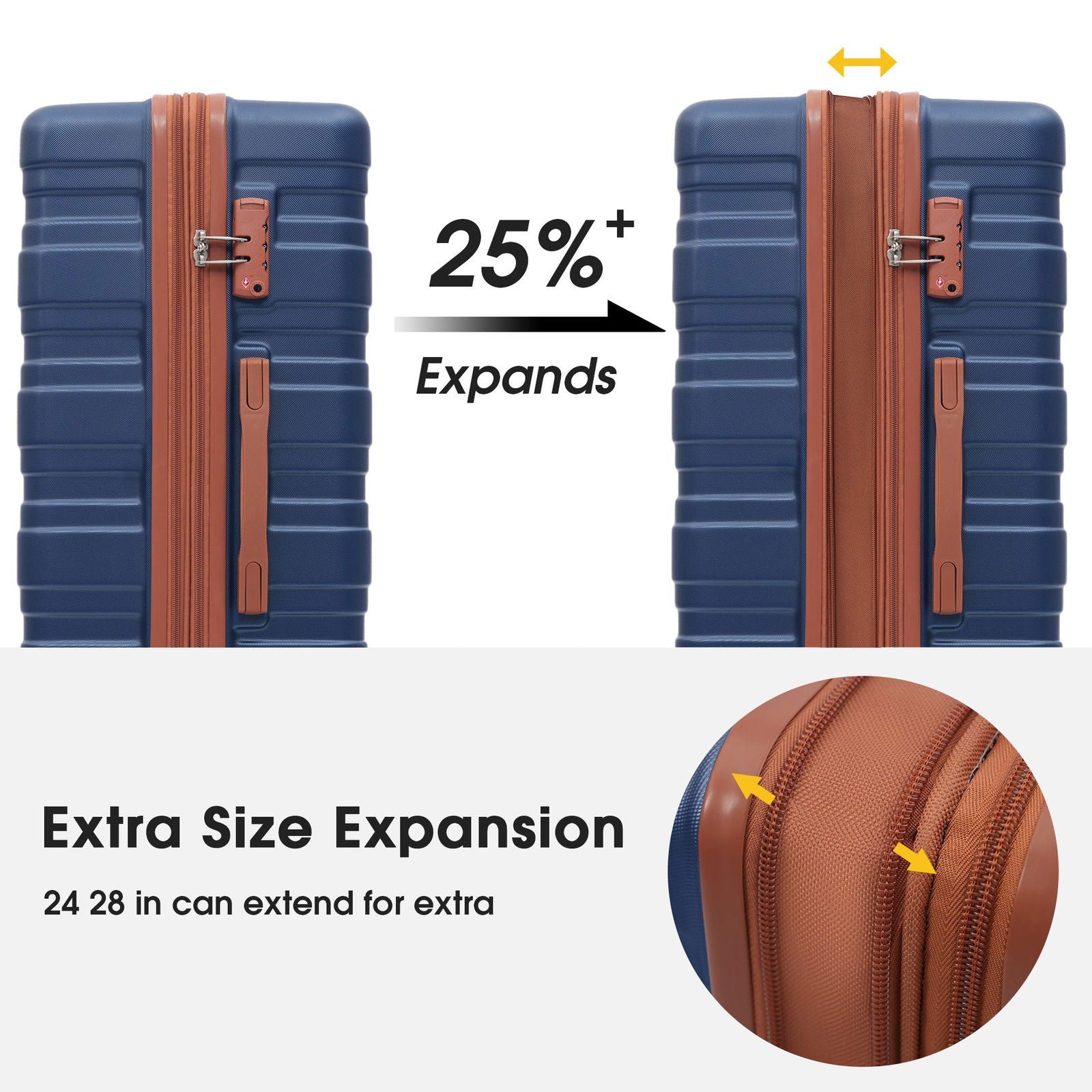 Merax Luggage with TSA Lock Spinner Wheels Hardside Expandable Luggage Travel Suitcase Carry on Luggage ABS 24"Blue+Brown - CHRISTDEST GLOBAL SERVICE