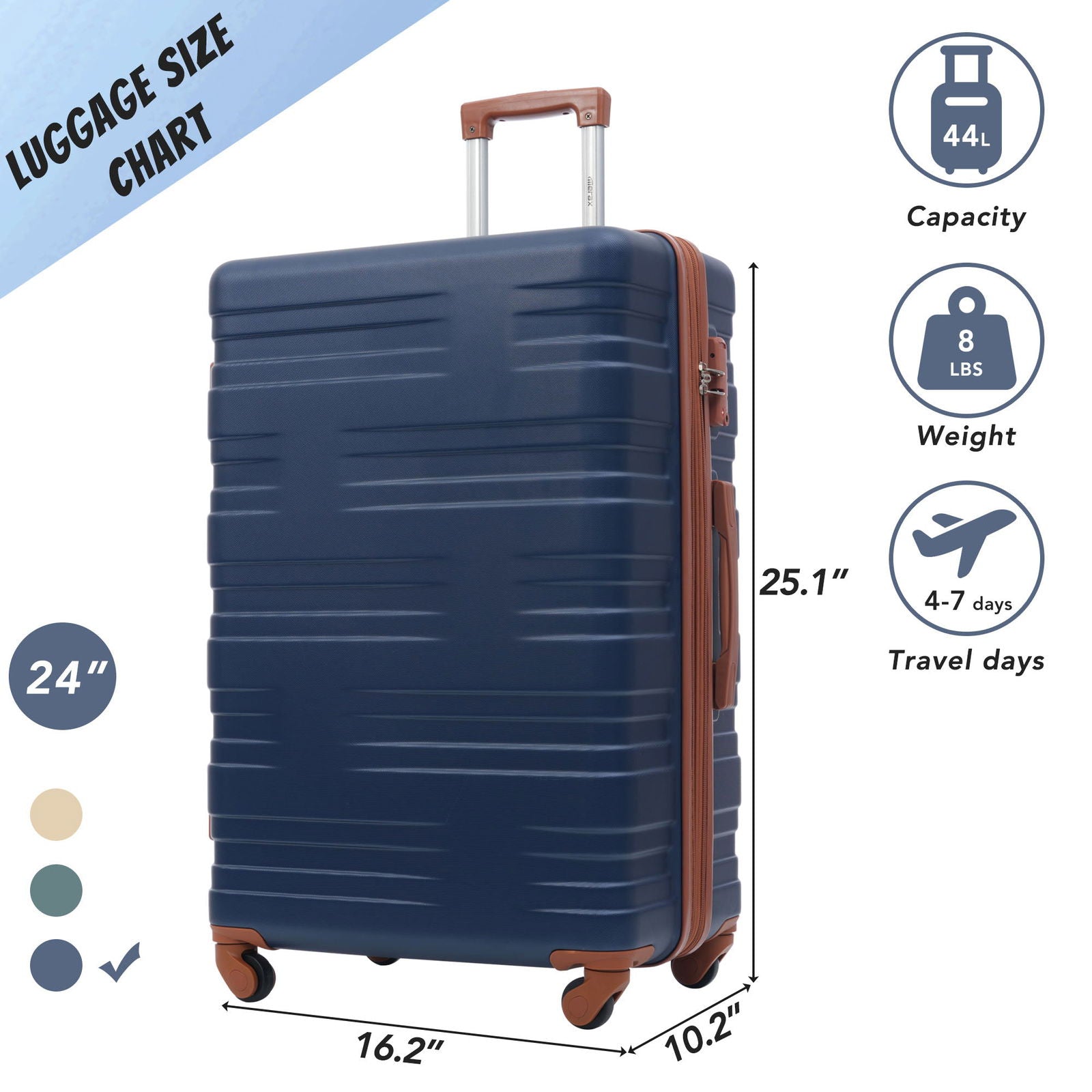 Merax Luggage with TSA Lock Spinner Wheels Hardside Expandable Luggage Travel Suitcase Carry on Luggage ABS 24"Blue+Brown - CHRISTDEST GLOBAL SERVICE