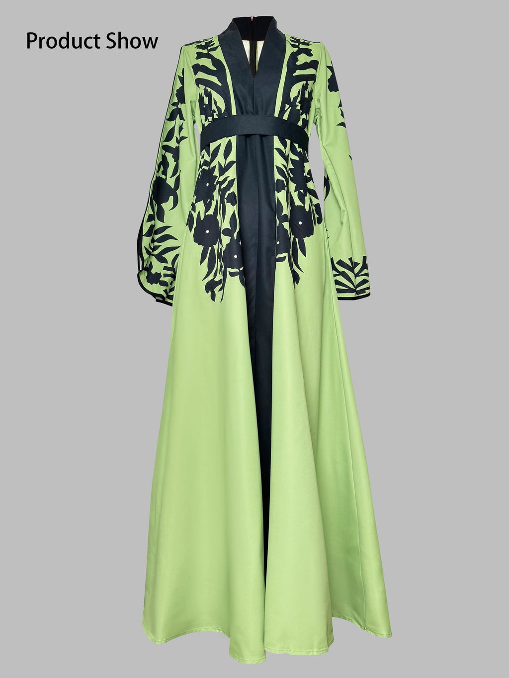 Modogirl Elegant Muslim Robe Appliques A-Line Evening Maxi Dresses Women Tied Waist V-Neck Flared Sleeves Dress - CHRISTDEST GLOBAL SERVICE