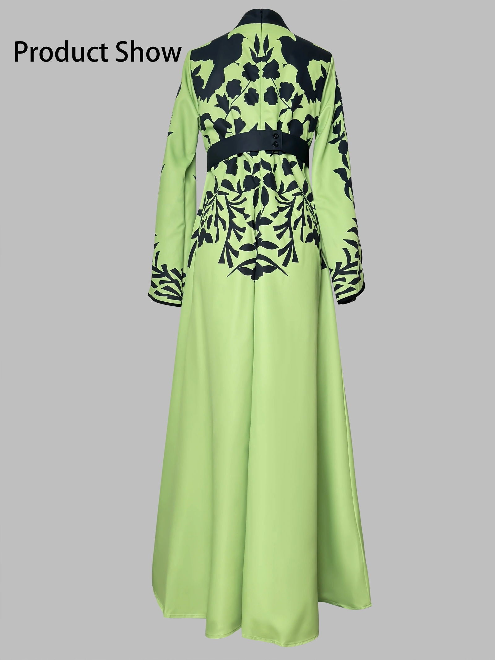 Modogirl Elegant Muslim Robe Appliques A-Line Evening Maxi Dresses Women Tied Waist V-Neck Flared Sleeves Dress - CHRISTDEST GLOBAL SERVICE