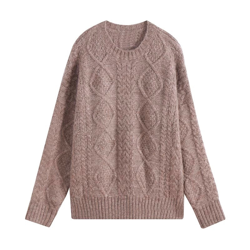 Mohair Sweater For Women For Autumn And Winter Outer Wear Thickened Loose Cozy Style Pullover Mid-length Twist Knitted Sweater - CHRISTDEST GLOBAL SERVICE