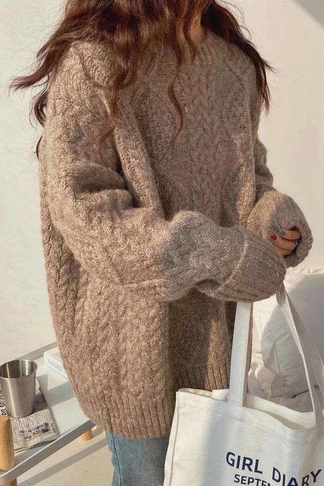 Mohair Sweater For Women For Autumn And Winter Outer Wear Thickened Loose Cozy Style Pullover Mid-length Twist Knitted Sweater - CHRISTDEST GLOBAL SERVICE