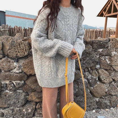 Mohair Sweater For Women For Autumn And Winter Outer Wear Thickened Loose Cozy Style Pullover Mid-length Twist Knitted Sweater - CHRISTDEST GLOBAL SERVICE