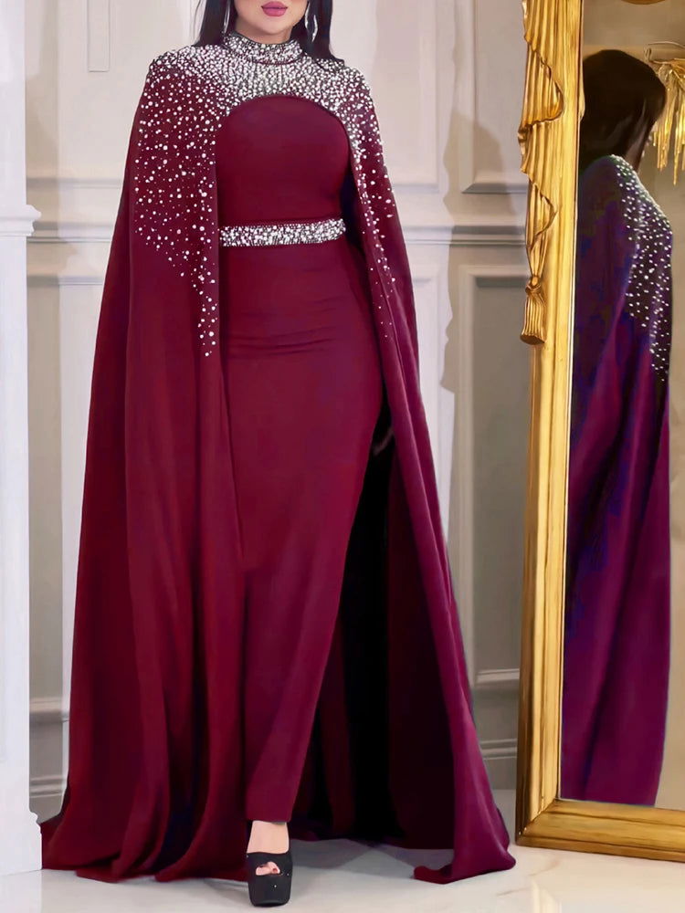 Muslim Beading Kaftan Dress Women 2 Piece Set Robe Luxury Longue Dubai Turkey Abaya Islam Clothing Kimono Djellaba - CHRISTDEST GLOBAL SERVICE