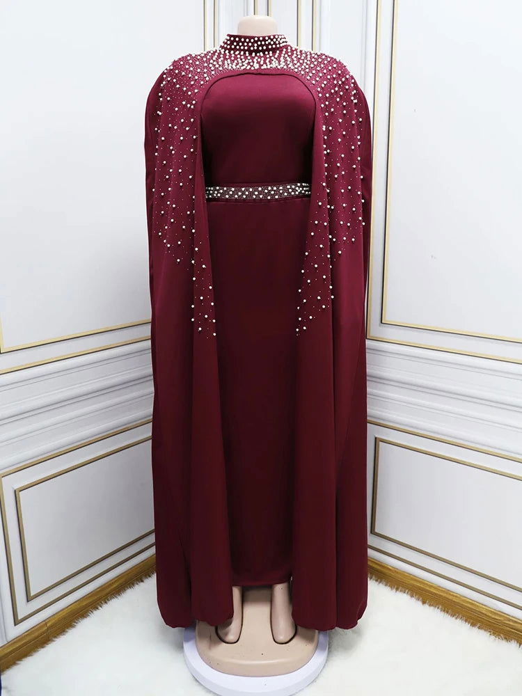 Muslim Beading Kaftan Dress Women 2 Piece Set Robe Luxury Longue Dubai Turkey Abaya Islam Clothing Kimono Djellaba - CHRISTDEST GLOBAL SERVICE