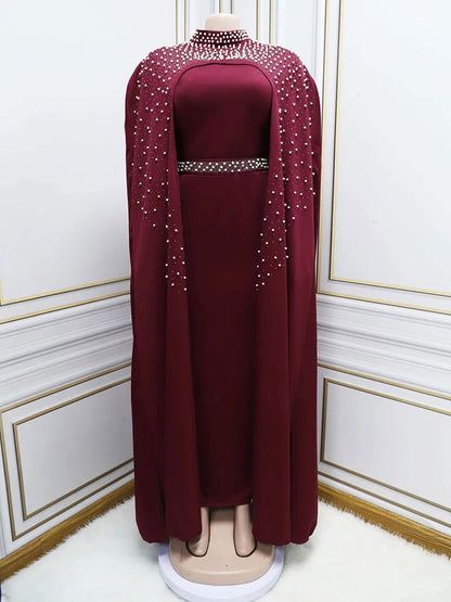 Muslim Beading Kaftan Dress Women 2 Piece Set Robe Luxury Longue Dubai Turkey Abaya Islam Clothing Kimono Djellaba - CHRISTDEST GLOBAL SERVICE
