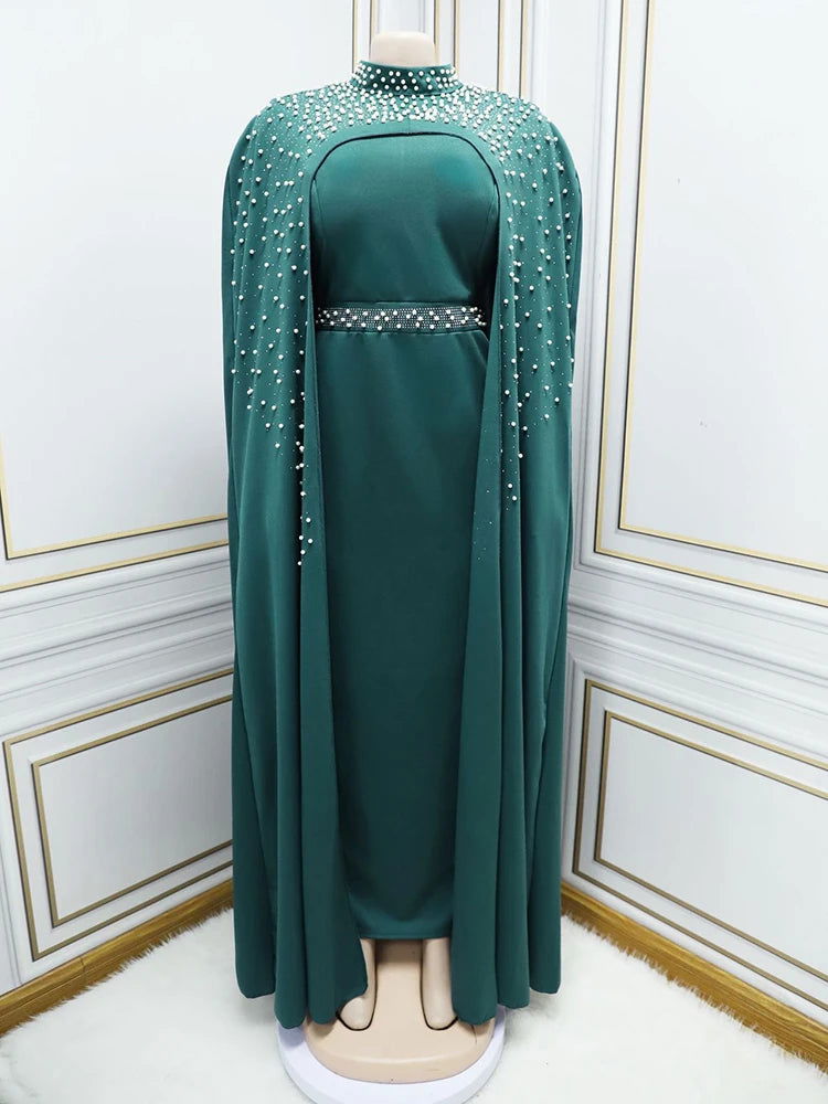 Muslim Beading Kaftan Dress Women 2 Piece Set Robe Luxury Longue Dubai Turkey Abaya Islam Clothing Kimono Djellaba - CHRISTDEST GLOBAL SERVICE