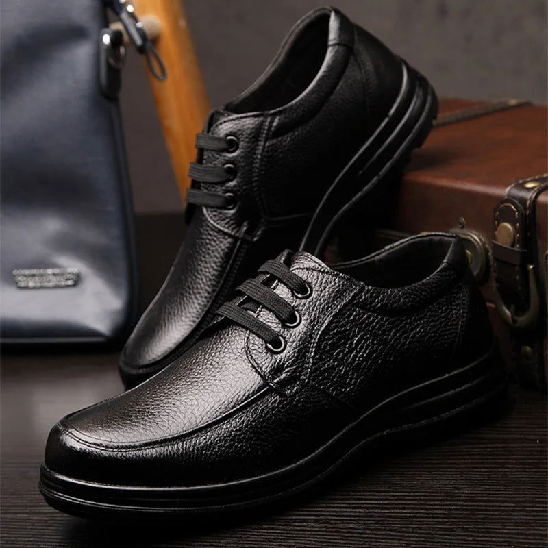 New High Quality Genuine Leather Shoes Men Flats Fashion Men's Casual Shoes Brand Man Soft Comfortable Lace up Black ZH740 - CHRISTDEST GLOBAL SERVICE