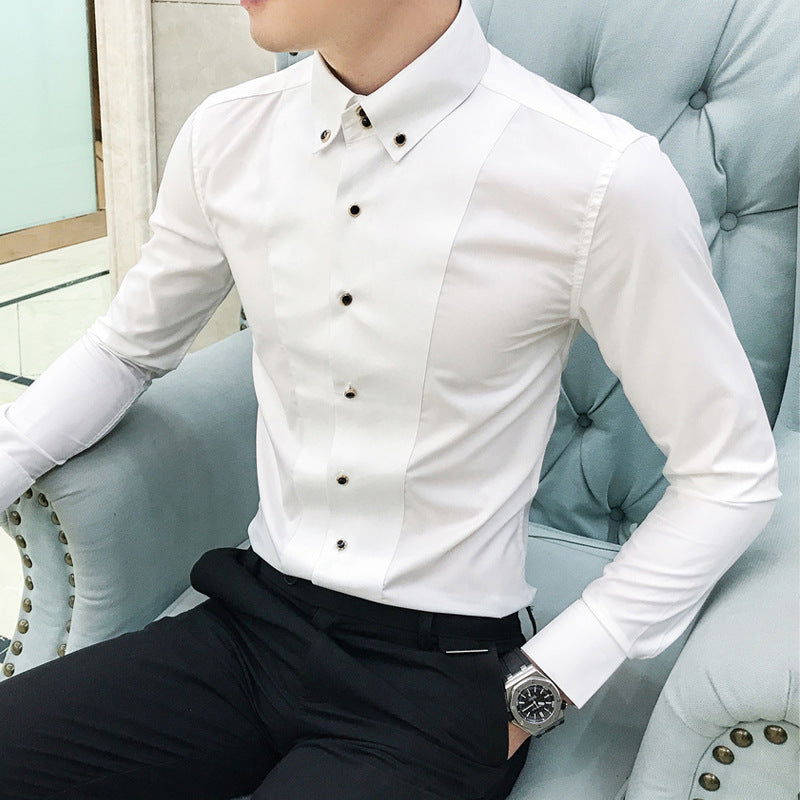 New Pure Color British Style Long Sleeve Slim Korean Business Casual Youth White Shirt - CHRISTDEST GLOBAL SERVICE
