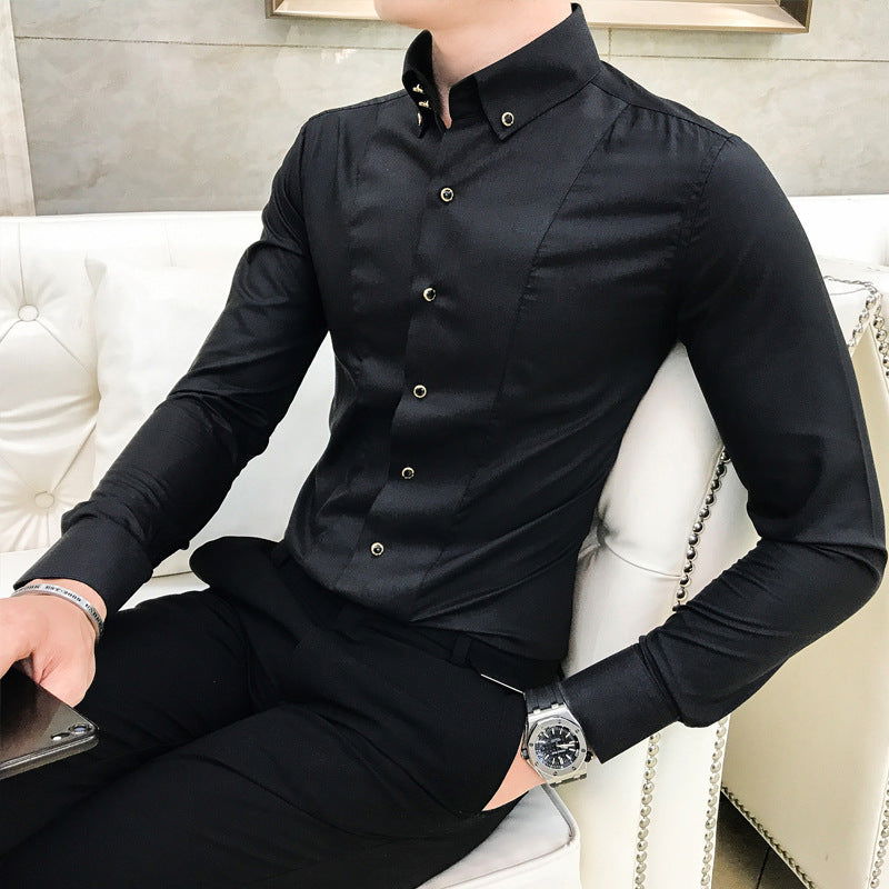 New Pure Color British Style Long Sleeve Slim Korean Business Casual Youth White Shirt - CHRISTDEST GLOBAL SERVICE